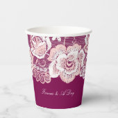 Romantische Pink Lace Floral Wedding Pappbecher (Vorderseite)