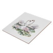 Romantische Pink Lotus Floral Swans Hochzeit Fliese (Seite)