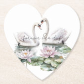 Romantische Pink Lotus Floral Swans Hochzeit Untersetzer (Vorderseite)