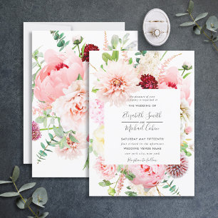 Romantische Pink Peony Floral Script Hochzeit Einladung
