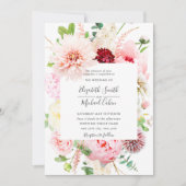 Romantische Pink Peony Floral Script Hochzeit Einladung (Vorderseite)
