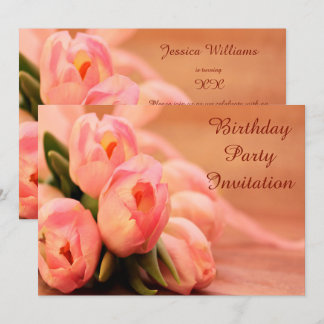 Romantische Pink Tulips Geburtstag Einladung
