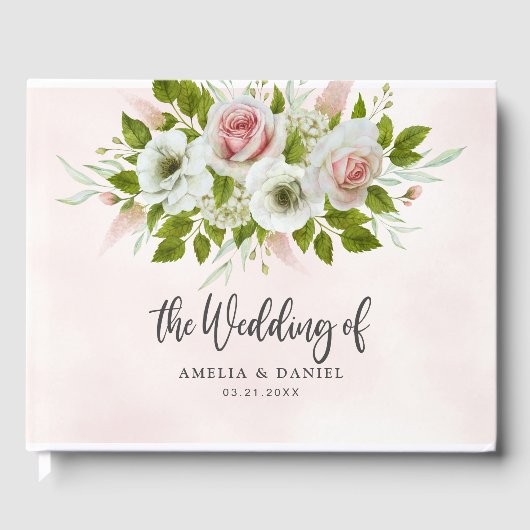 Romantische Pink-Wasserfarben-Hochzeit Gästebuch (Vorderseite)