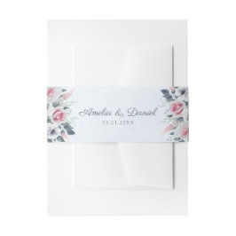Romantische Pink Watercolor Rose Blaue Hochzeit Einladungsbanderole