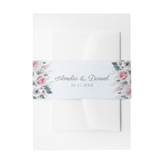 Romantische Pink Watercolor Rose Blaue Hochzeit Einladungsbanderole
