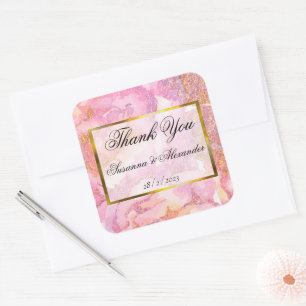 Romantische Pink Watercolor Rose Hochzeit Vielen D Quadratischer Aufkleber
