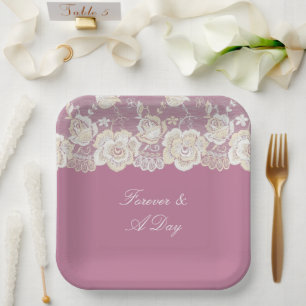 Romantische Pink White Lace Floral Wedding Pappteller