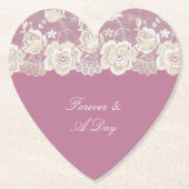 Romantische Pink White Lace Floral Wedding Untersetzer (Vorderseite)