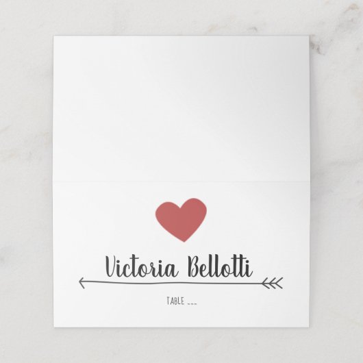 Romantische Platzkarte - Herz und Pfeil (Außenseite Aufgefaltet)