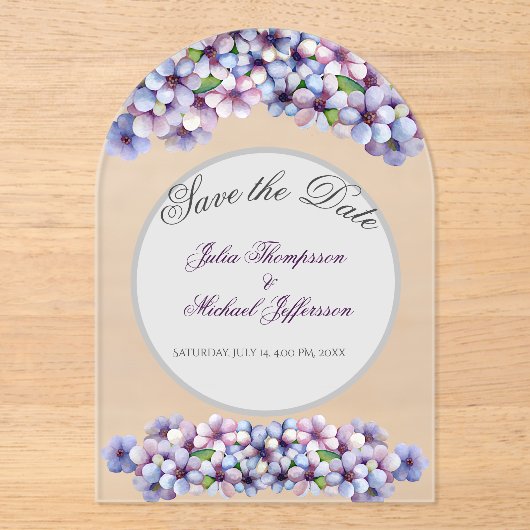 Romantische Poetic Lilac Hochzeit der Flora Acryleinladungen (Vorderseite)