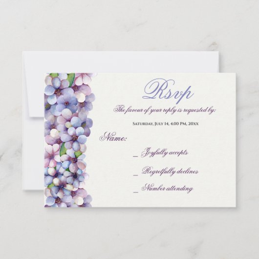 Romantische Poetic Lilac Hochzeit der Flora RSVP Karte (Vorderseite)