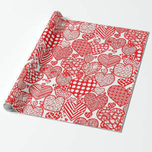 Romantische Polka-Herz-Kritzelei Rot Weiß Geschenkpapier