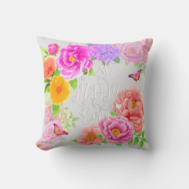 Romantische Ponys Garden Beste Mama Grau Kissen (Vorderseite)