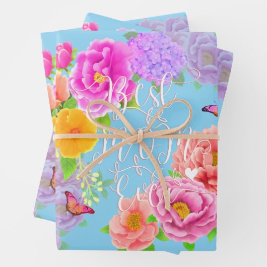 Romantische Ponys Garden Blue Best Mama Geschenkpapier Set (Beispiel)