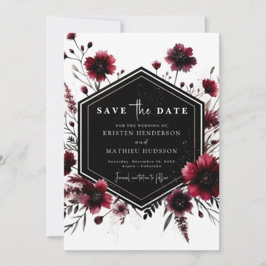 Romantische Printable Burgundy Wedding Save The Date (Vorderseite)