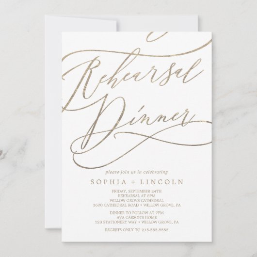 Romantische Probe mit Goldkalligraphie Einladung (Vorderseite)