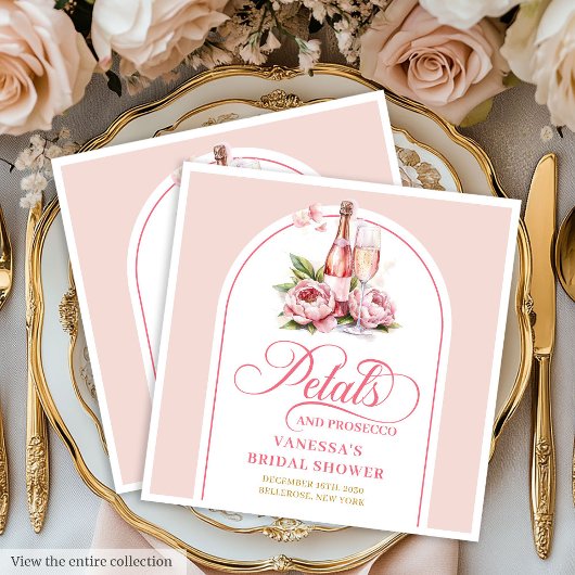 Romantische Prosecco-Petals-Rosa- und Goldserviett Serviette