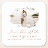 Romantische Rahmen Terracotta Save the Date Rechteckiger Pappuntersetzer (Vorderseite)
