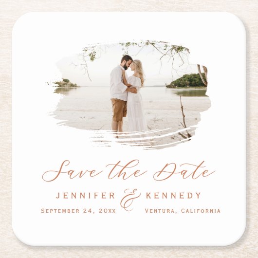 Romantische Rahmen Terracotta Save the Date Rechteckiger Pappuntersetzer (Vorderseite)