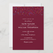 Romantische Rainbow Confetti Burgundy Wedding Einladung (Vorderseite)