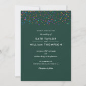 Romantische Rainbow Confetti Emerald Foto Wedding Einladung (Vorderseite)