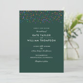 Romantische Rainbow Confetti Emerald Foto Wedding Einladung (Stehend Vorderseite)