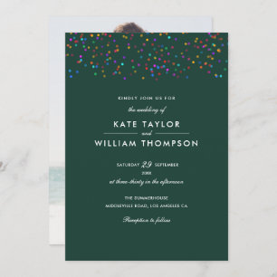 Romantische Rainbow Confetti Emerald Foto Wedding Einladung