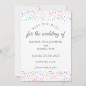 Romantische Rainbow Confetti Wedding Save The Date (Vorderseite)