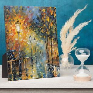 Romantische Rainy Abend Street Szene Impressionist Fotoplatte