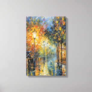 Romantische Rainy Abend Street Szene Impressionist Leinwanddruck