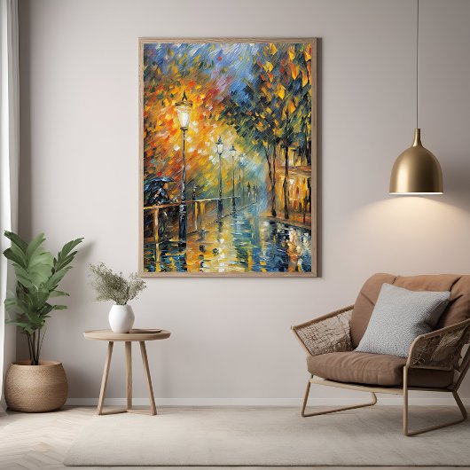 Romantische Rainy Abend Street Szene Impressionist Poster