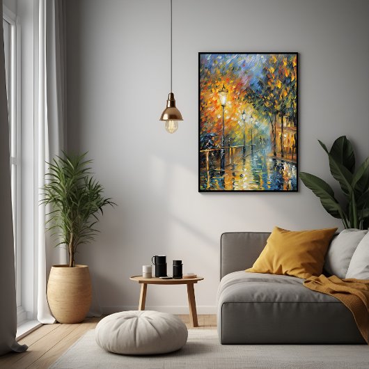 Romantische Rainy Abend Street Szene Impressionist Poster