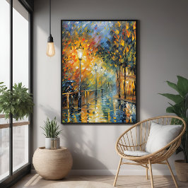 Romantische Rainy Abend Street Szene Impressionist Poster