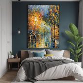 Romantische Rainy Abend Street Szene Impressionist Poster