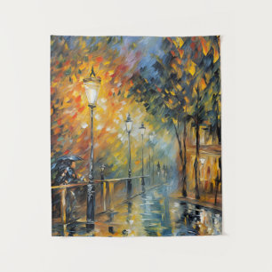 Romantische Rainy Abend Street Szene Impressionist Wandteppich