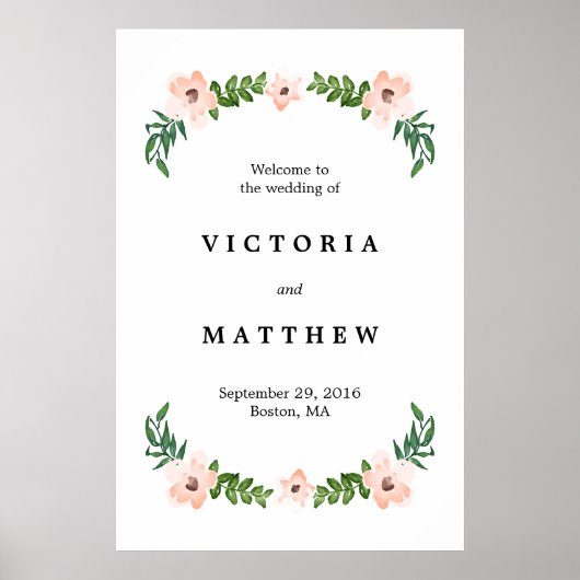 Romantische Reben Große Hochzeit Begrüßungszeichen Poster (Vorne)