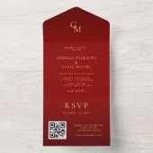 Romantische Red and Gold Monogram QR-Hochzeit All In One Einladung (Innen Boden)