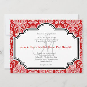 Romantische Red Damask Schwarz-weiße Hochzeitseinl Einladung