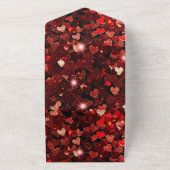 Romantische Red Gold Glitzy Hearts Wedding All In One Einladung (Außenbereich)