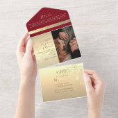 Romantische Red Gold Hochzeit All In One Einladung (Abreißen)