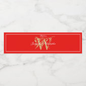 Romantische Red-Gold-Script-Monogram-Namen Hochzei Wasserflaschenetikett (Einzelnes Label)