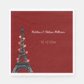 Romantische Red Hearts Eiffelturm Hochzeit Serviette (Vorderseite)