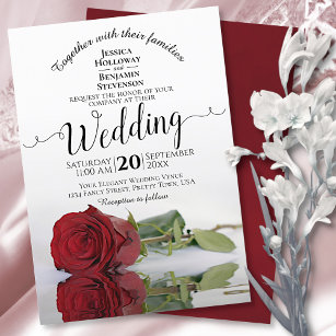 Romantische Reflektion Rote Rose Elegante Hochzeit Einladung