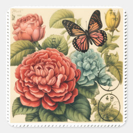 Romantische Retro-Briefmarke-Sticker Quadratischer Aufkleber