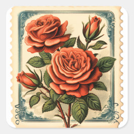 Romantische Retro-Briefmarke-Sticker Quadratischer Aufkleber
