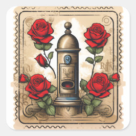 Romantische Retro-Briefmarke-Sticker Quadratischer Aufkleber