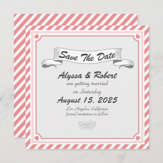 Romantische Retro Design Save the Date Card (Vorne/Hinten)