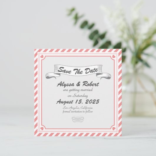 Romantische Retro Design Save the Date Card (Stehend Vorderseite)