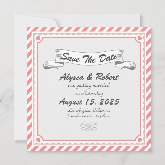 Romantische Retro Design Save the Date Card (Vorderseite)