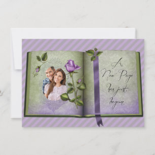 Romantische Retro-Liebesbuch Violette Foto-Hochzei Einladung